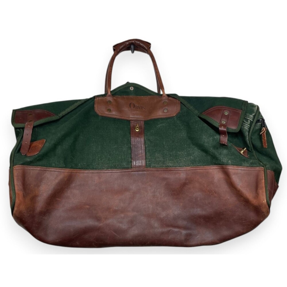 Vintage Orvis Battenkill Green Canvas Leather Duffle Bag Duffel Travel Weekender